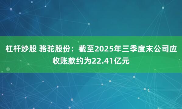 杠杆炒股 骆驼股份：截至2025年三季度末公司应收账款约为22.41亿元